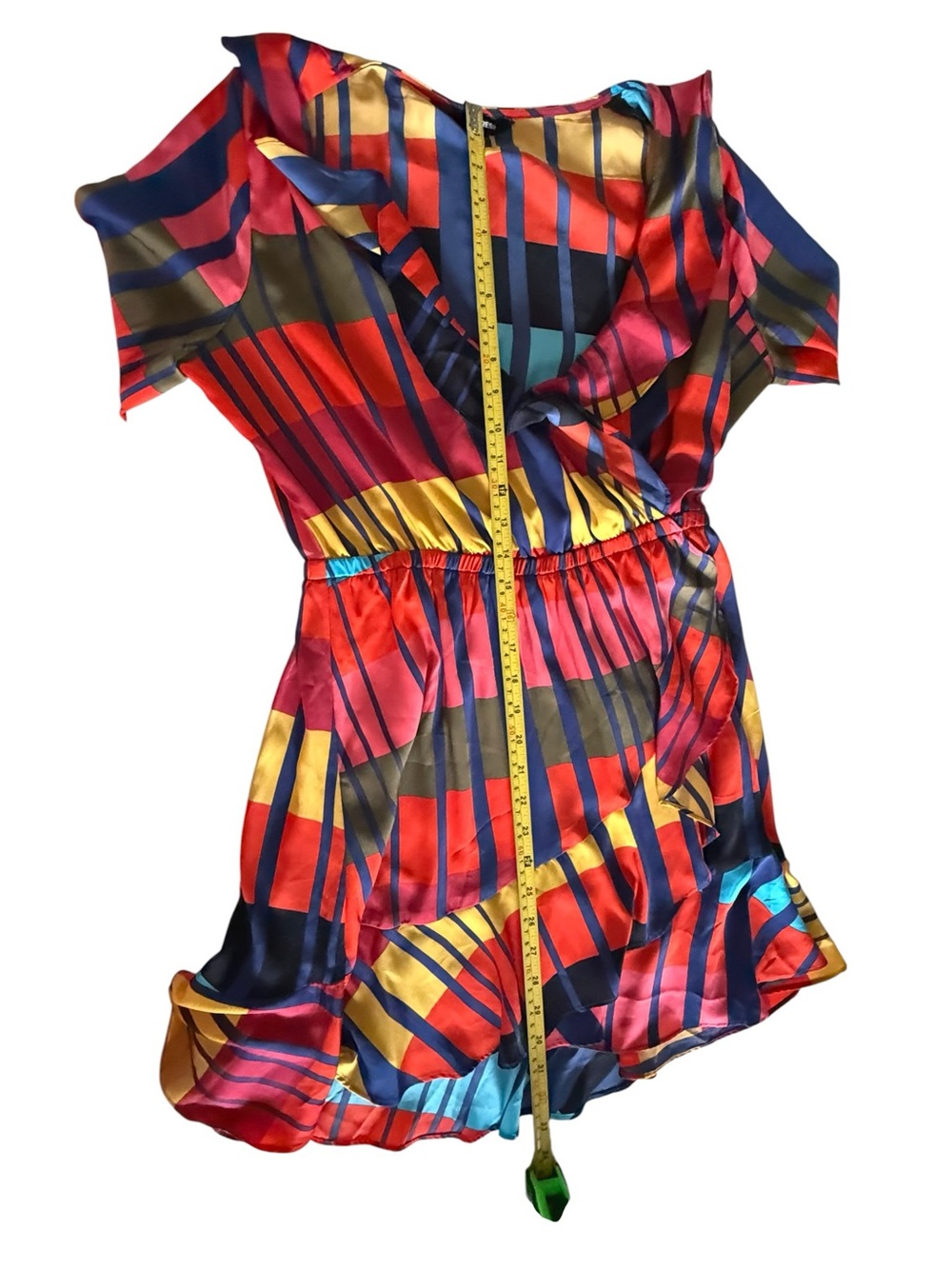 Express Multicolor Geometric Ruffle Wrap Mini Dress Medium - Picture 5 of 9